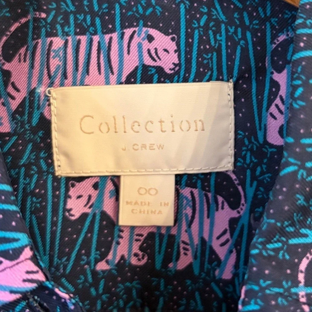 J Crew Collection Silk Tiger Print Blouse Top 00 Maximalist Statement Button Up